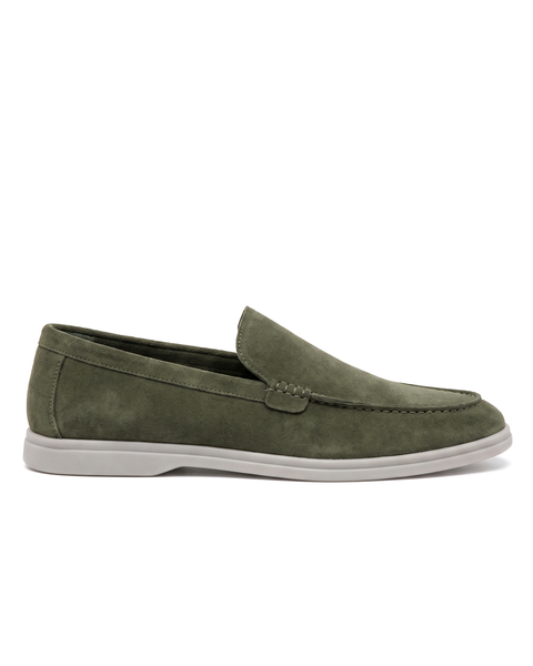 Terra Loafer — Olive Suede, Light Gray Sole