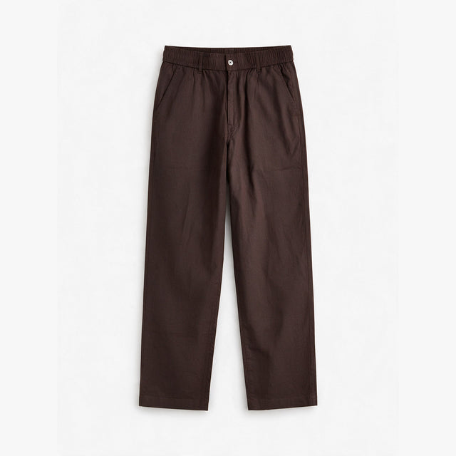 Belugga Linen Trouser, Button Waist — Dark Brown