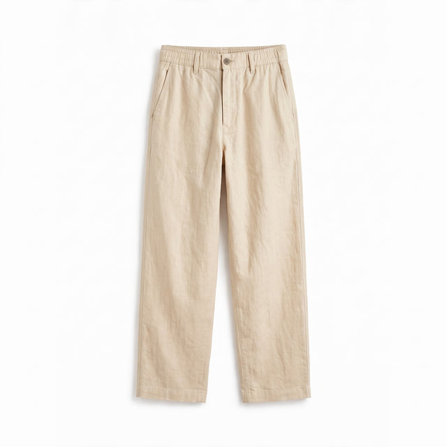 Belugga Linen Trouser, Button Waist — Dark Cream