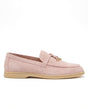 Belugga women’s loafer in blush pink suede, knotted strap with gold charm
