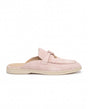 Belugga women’s mule in blush pink suede, knotted strap with gold charm