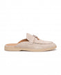 Belugga women’s mule in sand suede, knotted strap with gold charm