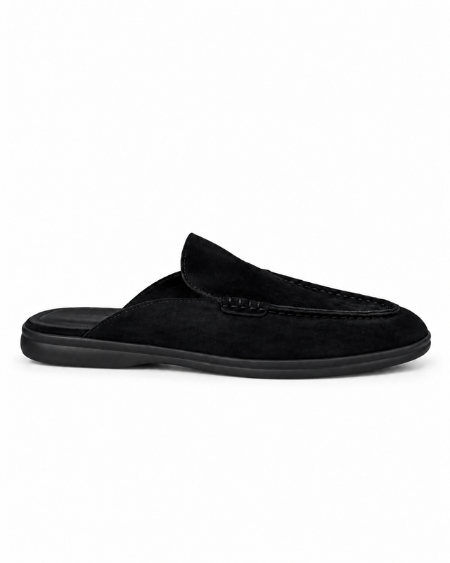 Belugga Dune Mule — Black suede, black sole