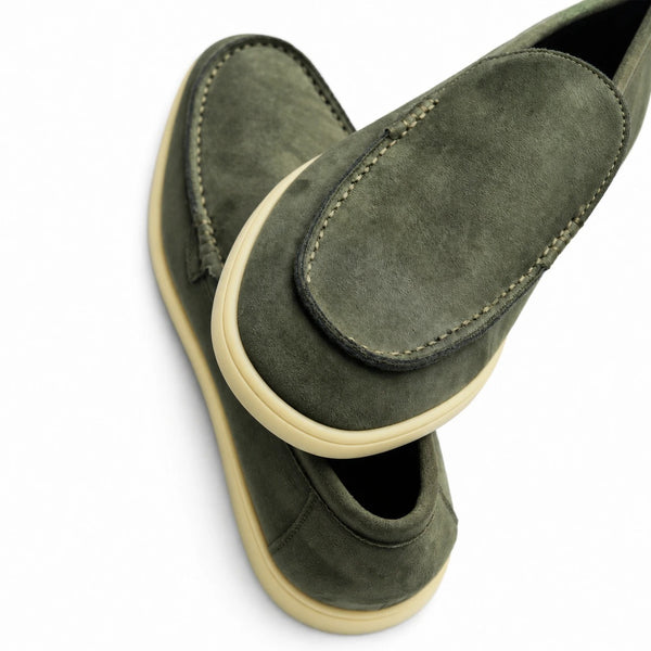 Terra Loafer — Olive Suede, Light Grey Sole
