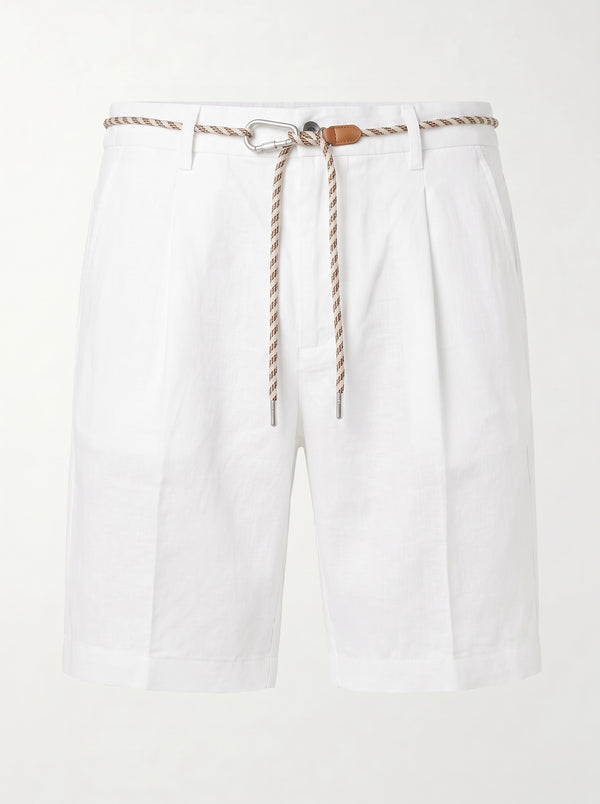 Linen Drawstring Shorts — White