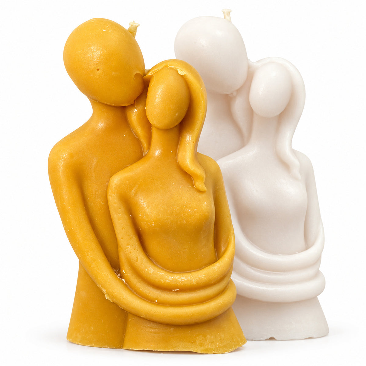Couple Candle – mustard yellow and ivory embracing couple sculpture candles