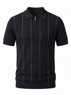 Pinstripe Zip Knit Polo — Black