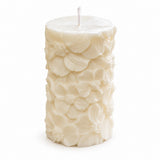 Floral Pillar Candles – single ivory pillar candle with raised flower pattern