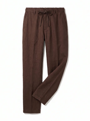 Heritage Linen Trouser — Dark Brown, styled flat
