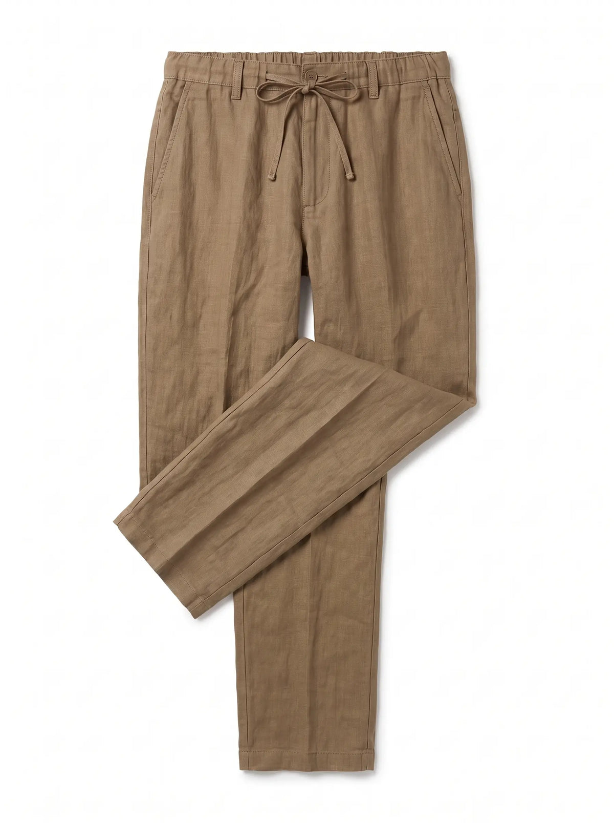 Heritage Linen Trouser — Khaki Tan, styled flat