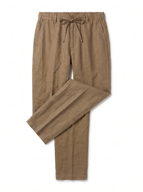 Heritage Linen Trouser — Khaki Tan, styled flat