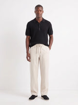 Heritage Linen Trouser — Cream — worn by the model, front (relaxed fit)