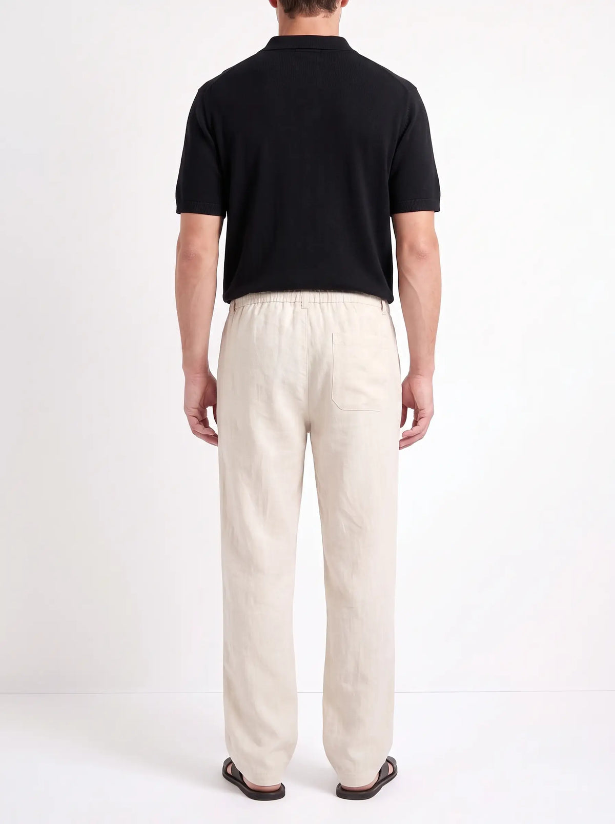 Heritage Linen Trouser — Cream — worn by the model, back (relaxed fit)
