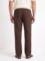 Heritage Linen Trouser — Dark Brown — worn by the model, back (relaxed fit)
