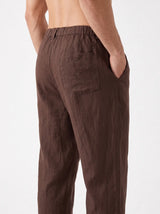 Heritage Linen Trouser — Dark Brown — back pocket detail (relaxed fit)