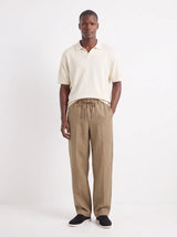 Heritage Linen Trouser — Khaki Tan — worn by the model, front (relaxed fit)