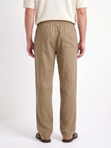 Heritage Linen Trouser — Khaki Tan — worn by the model, back (relaxed fit)