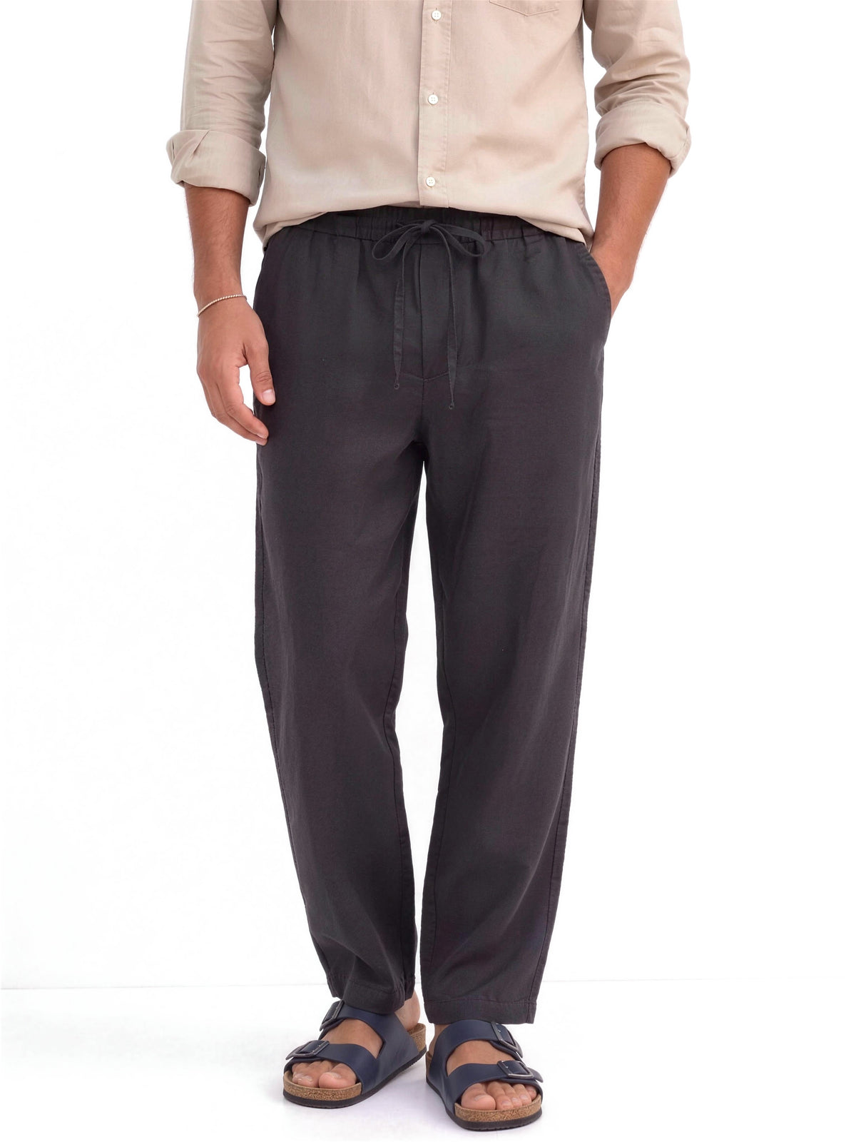 Heritage Linen Trouser — Black, relaxed fit