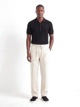 Heritage Linen Trouser — Cream — worn by the model, front (relaxed fit)