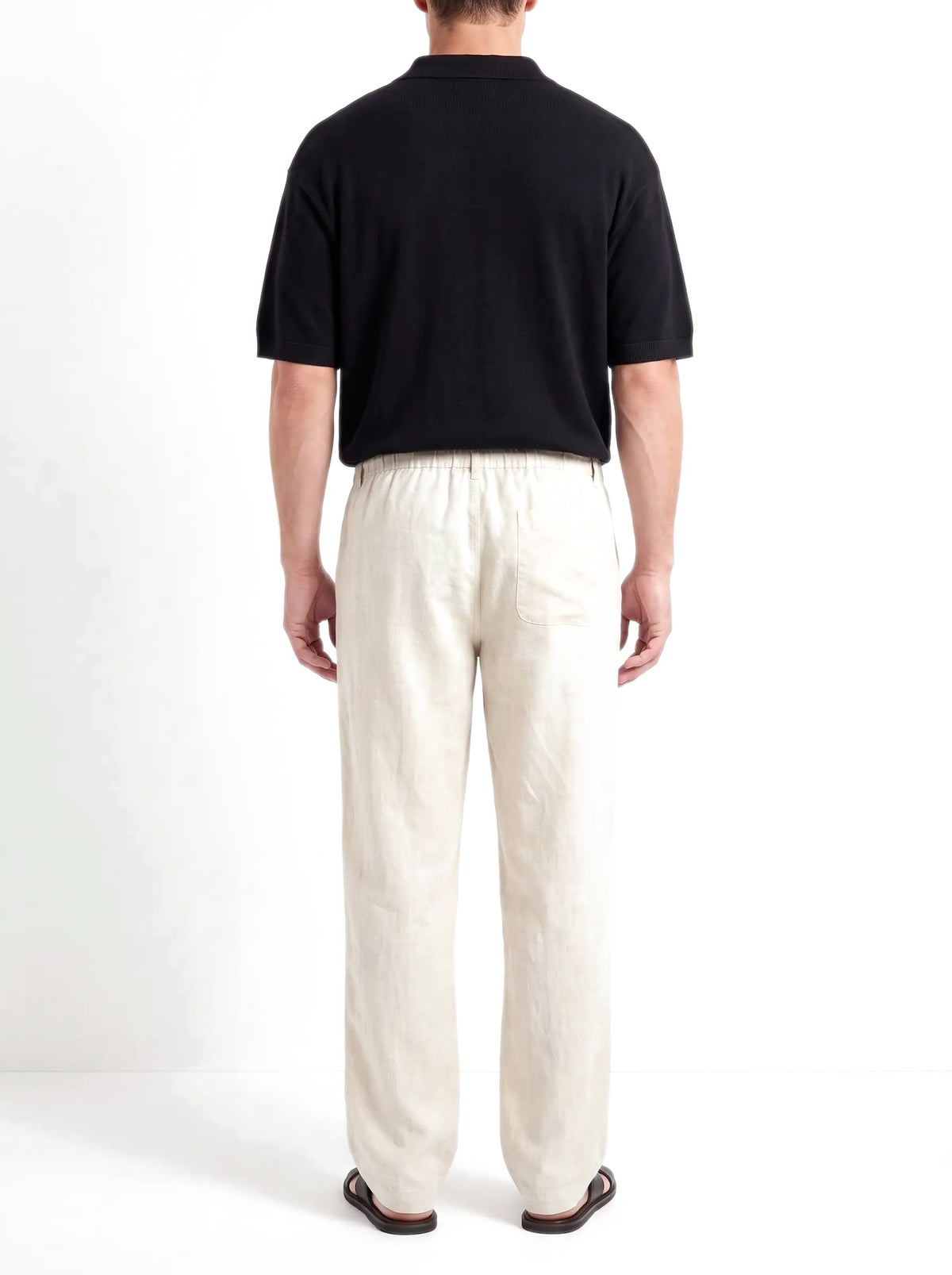 Heritage Linen Trouser — Cream — worn by the model, back (relaxed fit)