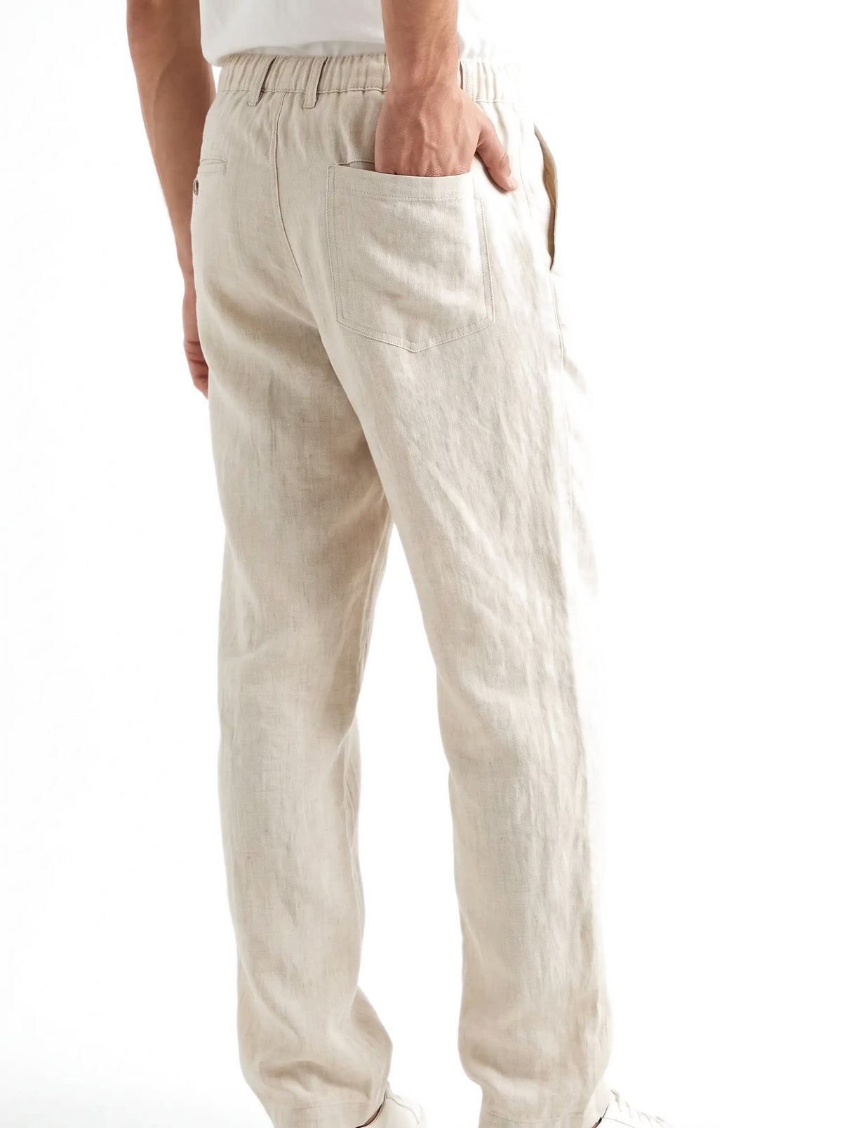 Heritage Linen Trouser — Cream — back pocket detail