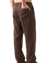 Heritage Linen Trouser — Dark Brown — back pocket detail