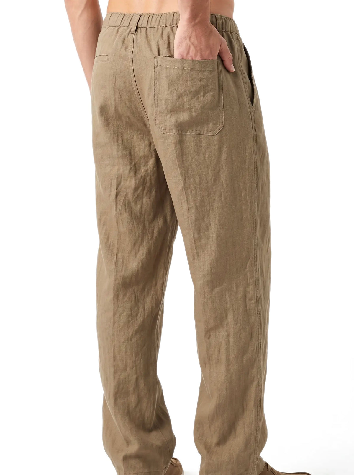 Heritage Linen Trouser — Khaki Tan — back pocket detail