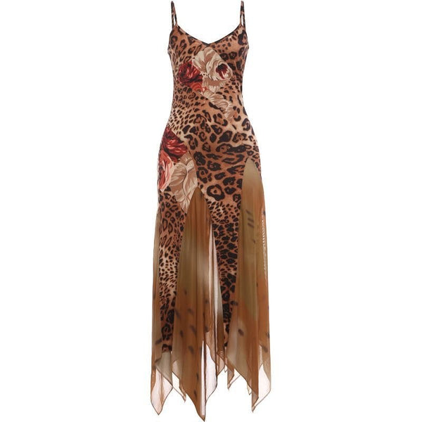 Yellow Leopard Print Cami Maxi Dress