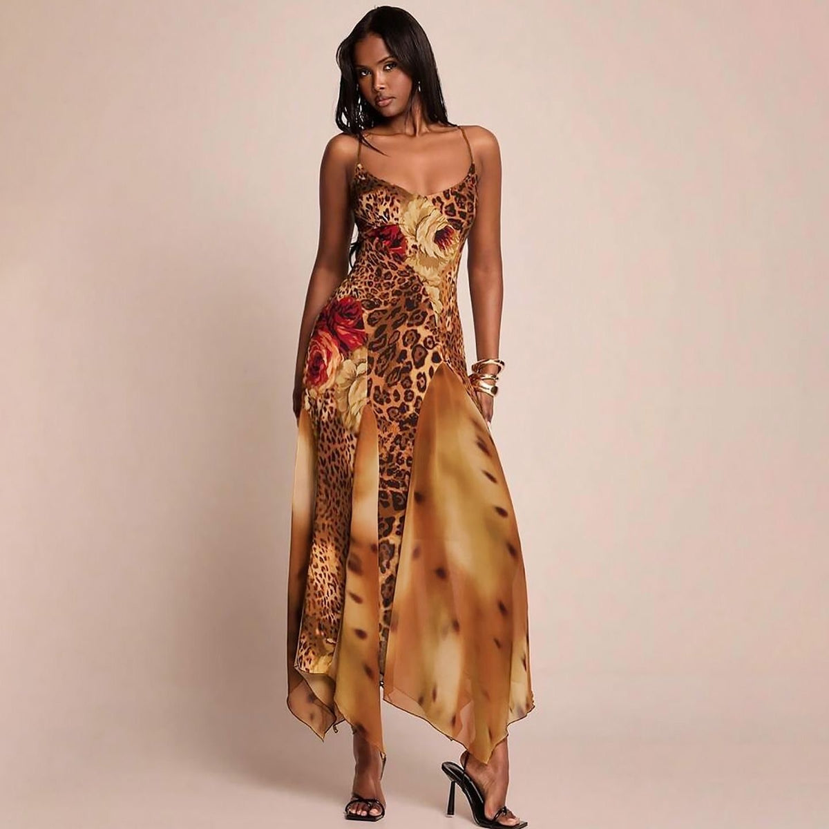 Yellow Leopard Print Cami Maxi Dress