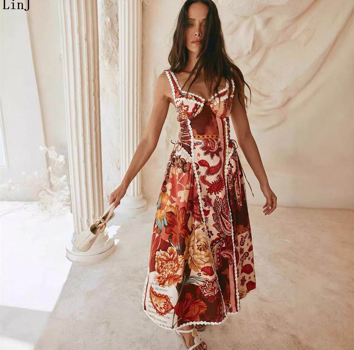 Rust Print Cami Midi Dress