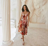 Rust Print Cami Midi Dress
