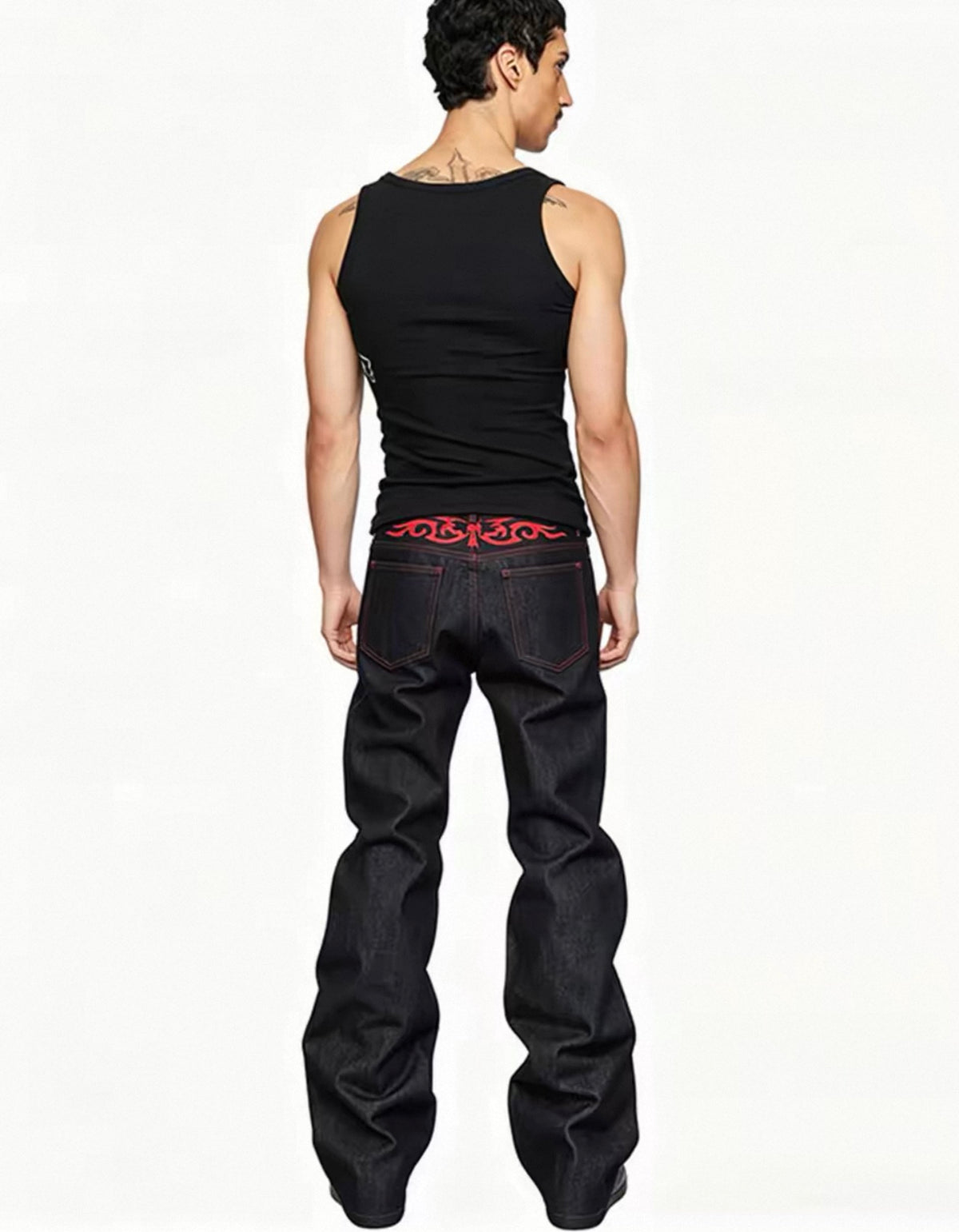 Black Washed Distressed Flare Jeans