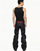 Black Washed Distressed Flare Jeans