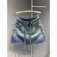 Blue Rhinestone Ombre Denim Mini Skirt