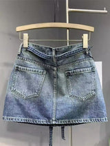Blue Rhinestone Ombre Denim Mini Skirt