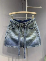 Blue Rhinestone Ombre Denim Mini Skirt