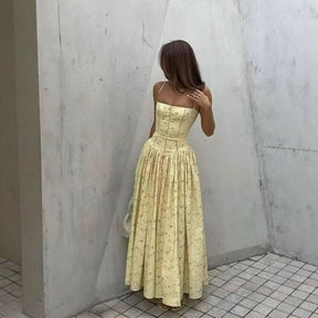 Yellow Floral Corset Cami Maxi Dress