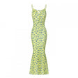 Yellow Ditsy Floral Mermaid Maxi Dress