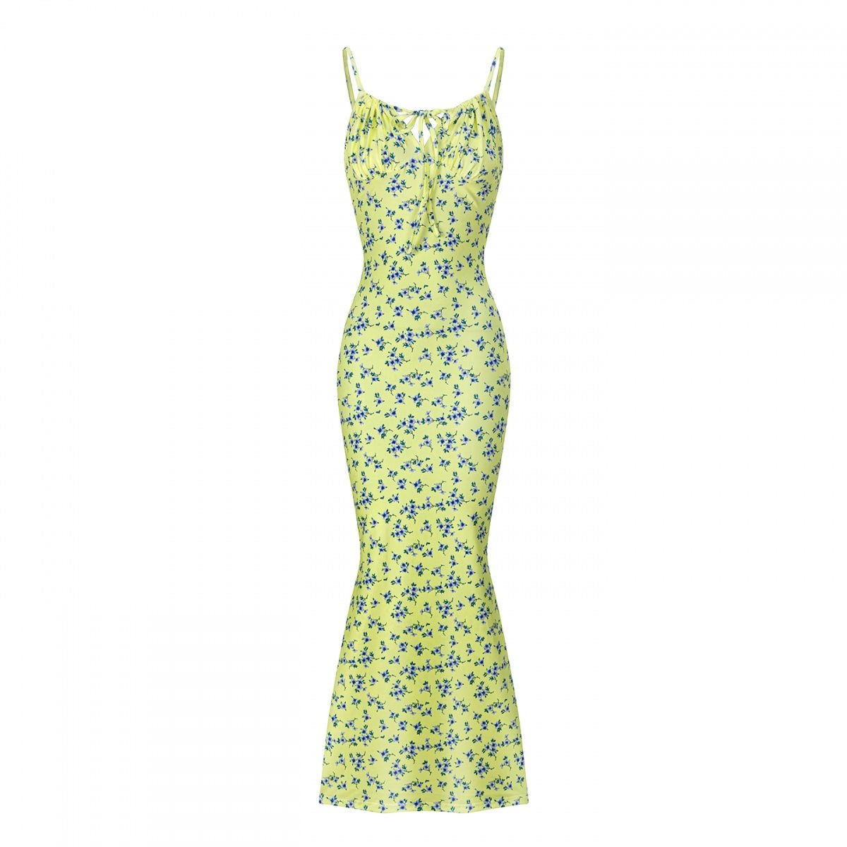 Yellow Ditsy Floral Mermaid Maxi Dress
