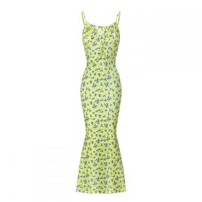 Yellow Ditsy Floral Mermaid Maxi Dress