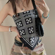 Black Cross Print Silk Bandana Scarf
