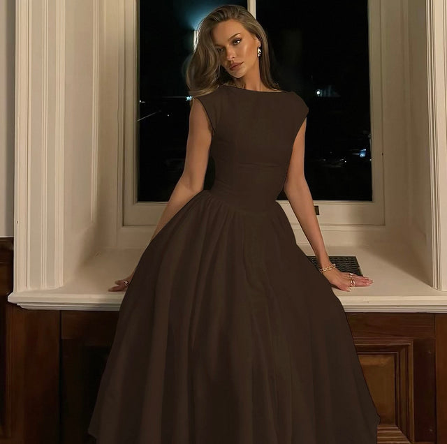 Brown Cap Sleeve Maxi Gown