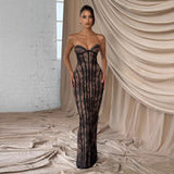 Black Lace Strapless Bodycon Maxi Dress