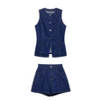 Navy Denim Peplum Waistcoat and Shorts Set