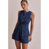 Navy Denim Peplum Waistcoat and Shorts Set