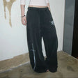 Black Letter Print Wide Leg Track Pants