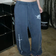 Blue Letter Print Wide Leg Track Pants