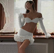 White Ruffle Textured Mini Skirt