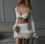 White Ruffle Textured Mini Skirt
