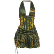 Green Print Halter Ruffle Mini Skirt 2-Piece Set